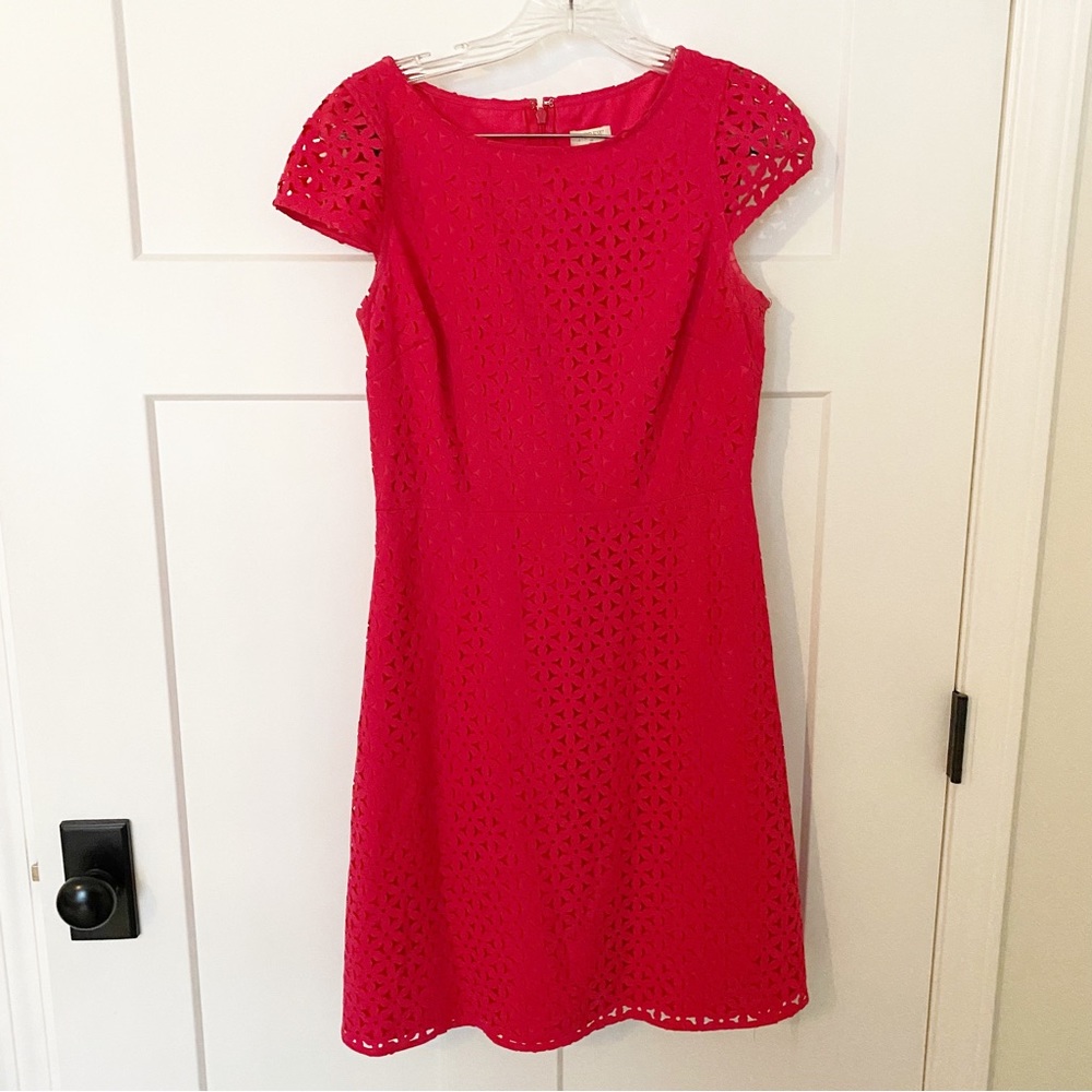 J. Crew Factory pink lazer cut cap sleeve dress size 4 - Picture 4 of 7
